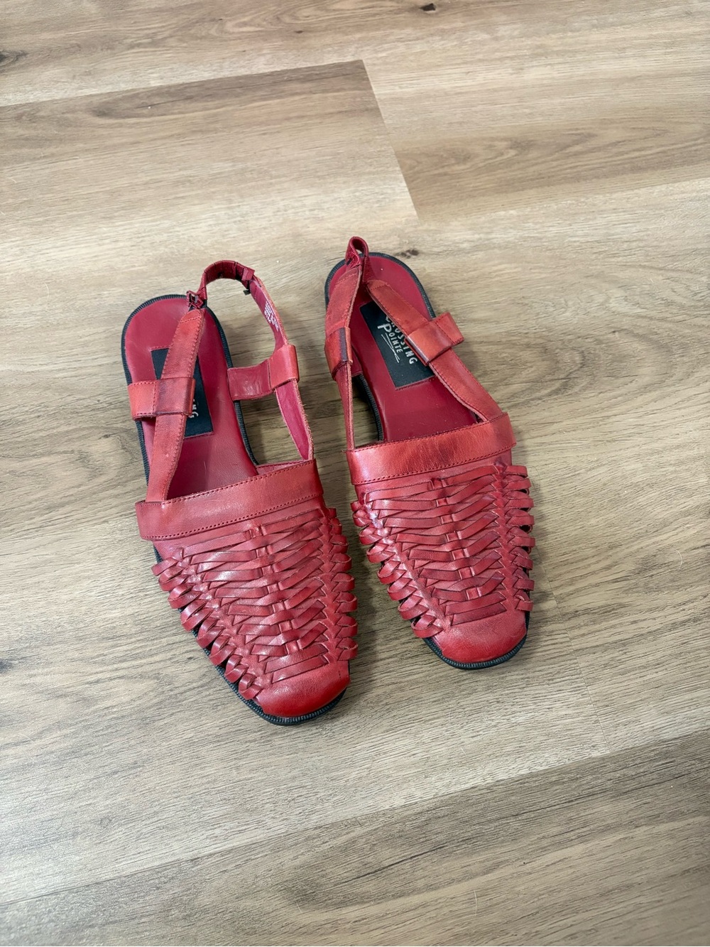 Red Woven Slingback Leather Flats by Crossing Pointe